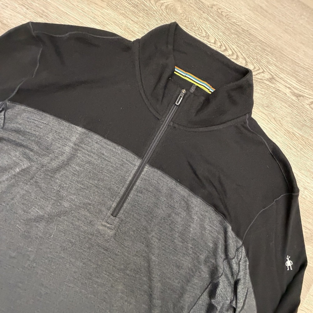 Smartwool Mens 2XL Black Gray Merino Sport 250 1/4 Zip Pullover